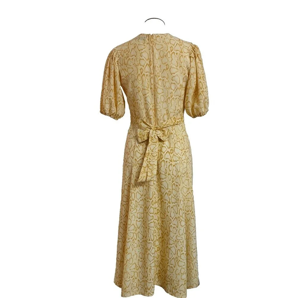 Faithfull The Brand Yellow Snakeskin 100% Rayon Tie Back Prarie Style Dress 4 - Picture 8 of 14
